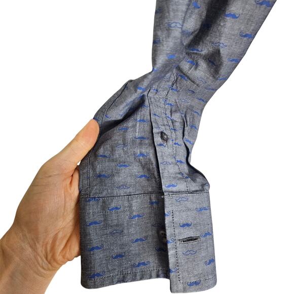 VTG Kennington Shirt Men L Gray Mustache Print Novelty Button Estate Lightweight - Picture 4 of 8